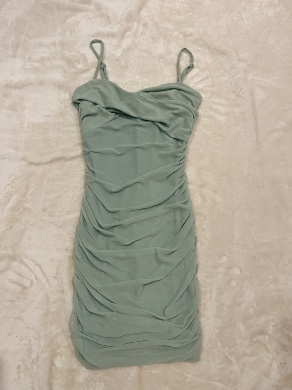 Hello Molly Sage Green Ruched Mini Slip Dress